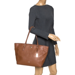 Pre Owned Coach Brown Leather Turn Lock Top Zip Tote