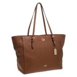 Pre Owned Coach Brown Leather Turn Lock Top Zip Tote