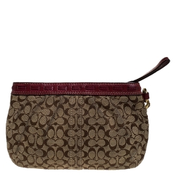 Coach Brown/Burgundy Monogram Canvas Wristlet Pouch