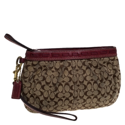 Coach Brown/Burgundy Monogram Canvas Wristlet Pouch