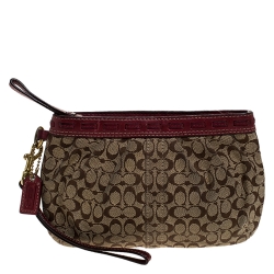 Coach Brown/Burgundy Monogram Canvas Wristlet Pouch