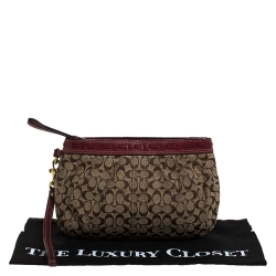Coach Brown/Burgundy Monogram Canvas Wristlet Pouch