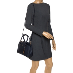 Pre Owned Coach Navy Blue Leather Stanton 26 Carryall Tote