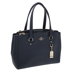 Pre Owned Coach Navy Blue Leather Stanton 26 Carryall Tote