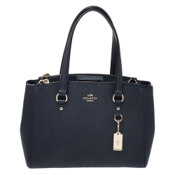 Pre Owned Coach Navy Blue Leather Stanton 26 Carryall Tote