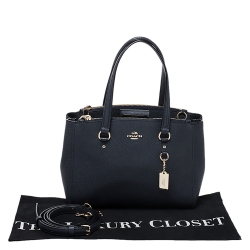 Pre Owned Coach Navy Blue Leather Stanton 26 Carryall Tote