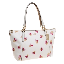 Coach White Printed Coated Canvas Ava Top-Zip Tote