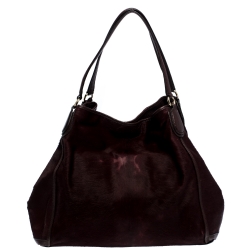 Pre Owned Coach Burgundy Calfhair and Leather Carriage Edie Shoulder Bag