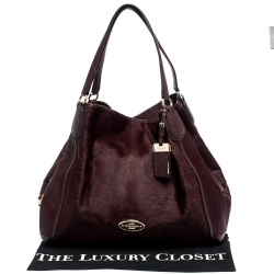 Pre Owned Coach Burgundy Calfhair and Leather Carriage Edie Shoulder Bag