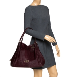 Pre Owned Coach Burgundy Calfhair and Leather Carriage Edie Shoulder Bag