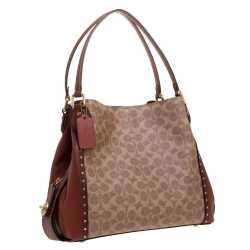 Pre Owned Coach Beige/Tan Coated Canvas and Leather Edie 31 Shoulder Bag