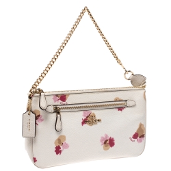 Coach White Floral Print Coated Canvas Pochette Bag