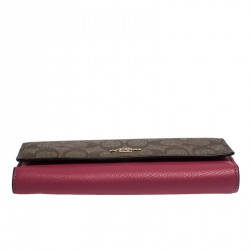 Pre Owned Coach Beige/Pink Coated Canvas and Leather Continental Wallet