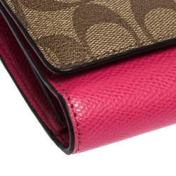 Pre Owned Coach Beige/Pink Coated Canvas and Leather Continental Wallet
