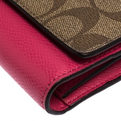 Pre Owned Coach Beige/Pink Coated Canvas and Leather Continental Wallet