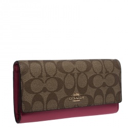 Pre Owned Coach Beige/Pink Coated Canvas and Leather Continental Wallet