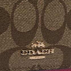 Pre Owned Coach Beige/Pink Coated Canvas and Leather Continental Wallet