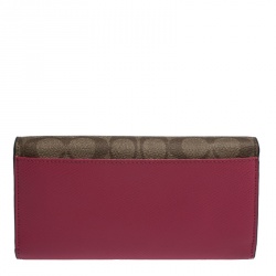 Pre Owned Coach Beige/Pink Coated Canvas and Leather Continental Wallet