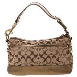Pre Owned Coach Beige Signature Canvas and Leather Double Pocket Shoulder Bag