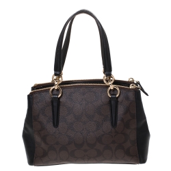 Coach Dark Brown/Black Coated Canvas Mini Christie Carryall Satchel