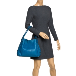 Pre Owned Coach Blue Leather Carriage Edie Shoulder Bag