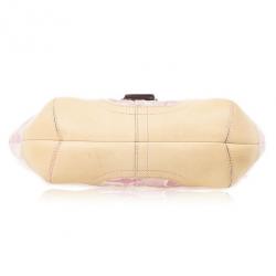 Pre Owned Coach Pink Monogram and Beige Leather Small Tote