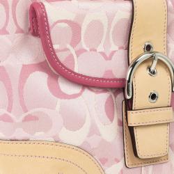 Pre Owned Coach Pink Monogram and Beige Leather Small Tote