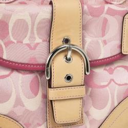 Pre Owned Coach Pink Monogram and Beige Leather Small Tote