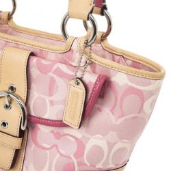 Pre Owned Coach Pink Monogram and Beige Leather Small Tote