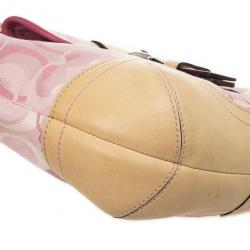 Pre Owned Coach Pink Monogram and Beige Leather Small Tote