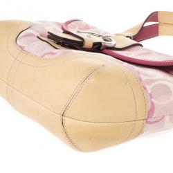 Pre Owned Coach Pink Monogram and Beige Leather Small Tote
