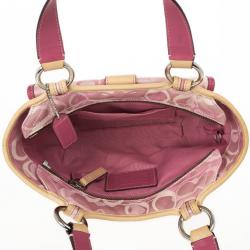Pre Owned Coach Pink Monogram and Beige Leather Small Tote