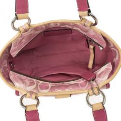 Pre Owned Coach Pink Monogram and Beige Leather Small Tote