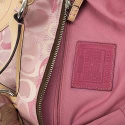 Pre Owned Coach Pink Monogram and Beige Leather Small Tote