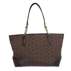 Coach Brown Signature Canvas and Leather Needlepoint Shopper Tote