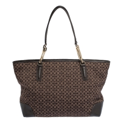 Coach Brown Signature Canvas and Leather Needlepoint Shopper Tote