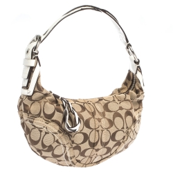 Pre Owned Coach Beige/White Signature Canvas and Leather Criss Cross Handle Hobo