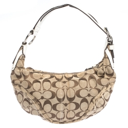 Pre Owned Coach Beige/White Signature Canvas and Leather Criss Cross Handle Hobo