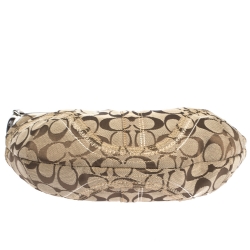 Pre Owned Coach Beige/White Signature Canvas and Leather Criss Cross Handle Hobo