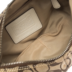Pre Owned Coach Beige/White Signature Canvas and Leather Criss Cross Handle Hobo