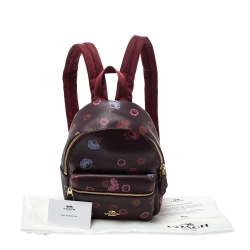 Coach Burgundy Printed Leather and Nylon Mini Charlie Backpack