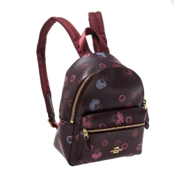 Coach Burgundy Printed Leather and Nylon Mini Charlie Backpack