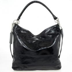 Pre Owned Coach Signature Stripe Black Leather Multifunction Diaper Tote