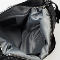 Pre Owned Coach Signature Stripe Black Leather Multifunction Diaper Tote
