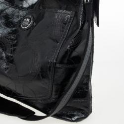 Pre Owned Coach Signature Stripe Black Leather Multifunction Diaper Tote
