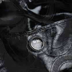 Pre Owned Coach Signature Stripe Black Leather Multifunction Diaper Tote