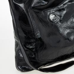 Pre Owned Coach Signature Stripe Black Leather Multifunction Diaper Tote