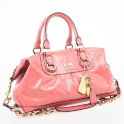 Pre Owned Coach Ashley Signature Pink Patent Leather Satchel