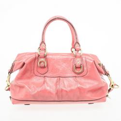 Pre Owned Coach Ashley Signature Pink Patent Leather Satchel