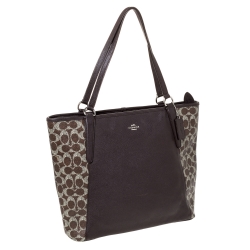 Pre Owned Coach Brown Signature Coated Canvas Top Zip Tote
